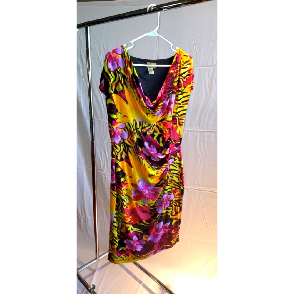NWOT Midnight Velvet Drape front multi color floral dress